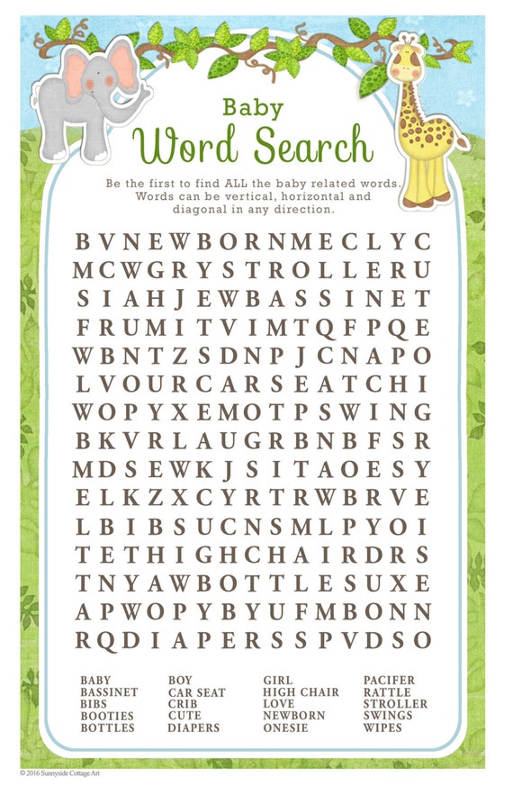Baby word search game in a sweet safari by SunnysideCottageArt