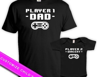 Matching Father Son Shirts Daddy And Me Clothing Dad Gift Ideas Father Son Matching Shirts Dad Gifts Player 1 Player 2 Bodysuit DN-650-651