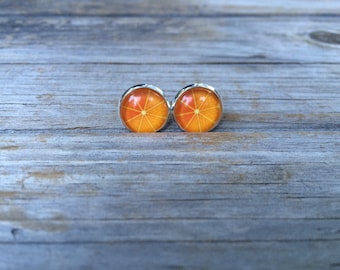 Orange earrings, stud earrings, Fruit stud earrings, cabochon earrings, 12mm earrings