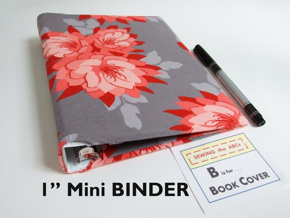 3 Ring Binder Cover Stretch FLOWERS &GREY Fabric by SEWINGtheABCs