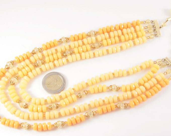 Yellow Candy Necklace Aurora Borealis Beaded Candy Like 4 Strand Necklace Marked Western Germany 1960s Beads Signed Vintage Necklaces