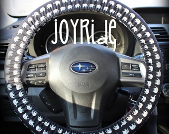 Steering Wheel Cover Black and White Elephants in a Row with Matching Keychain Option Christmas Present for Girls Car Accessories