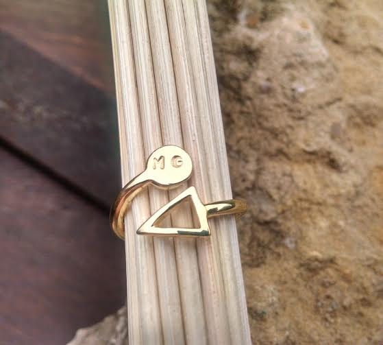 Gold Stackable Initial Ring Arrow Triangle Circle Ring Initial Adjustable Stacking Ring 14K Gold Plated over Sterling Silver