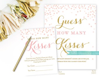 Pink and Gold Bridal Shower Games . Guess How Many Kisses . Bridal Shower Hershey Kisses Guessing Game . Printable Instant Digital Download