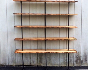 The Hemingway Wall Mount Bookcase Reclaimed Wood Bookshelf Pipe Wall Bookshelf Shelf Built In Industrial Shelving Store Display