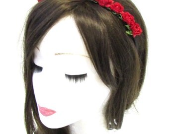 Small Red Rose Flower Garland Hair Crown Headband Festival Bridesmaid Boho 834