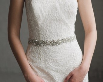 Crystal Bridal Belt | Rhinestone Wedding Dress Belt | Silver Crystal Bridal Belt Sash | Lydia Belt