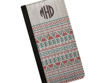 Aztec wood print iPhone 6 case monogram neutral colors phone wallet case Samsung Galaxy S7 Edge Note 4 iPhone 5s wallet case iPhone 5c case