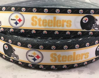 Steelers Ribbon - 7/8" Pittsburgh Steelers Grosgrain Ribbon by the yard, for hair bows, crafting and more! Football Ribbon - Steelers
