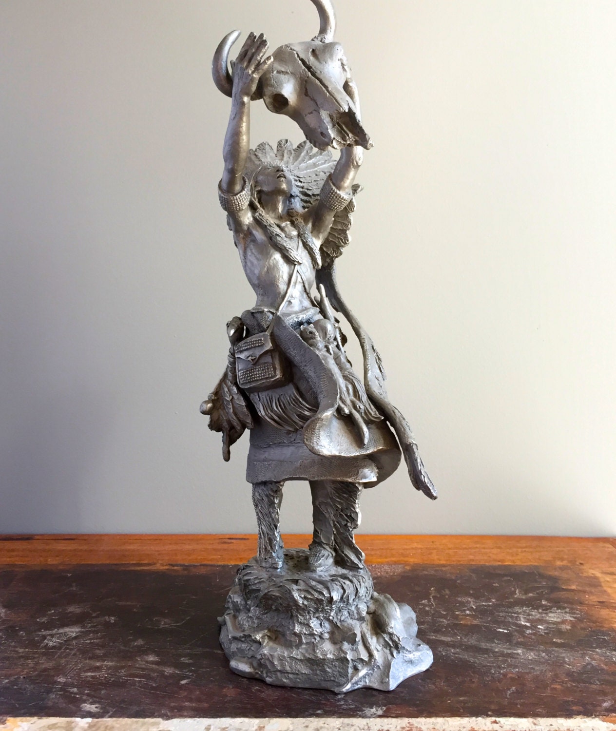 Vintage Pewter Native American Statue by EnchantedWestVintage