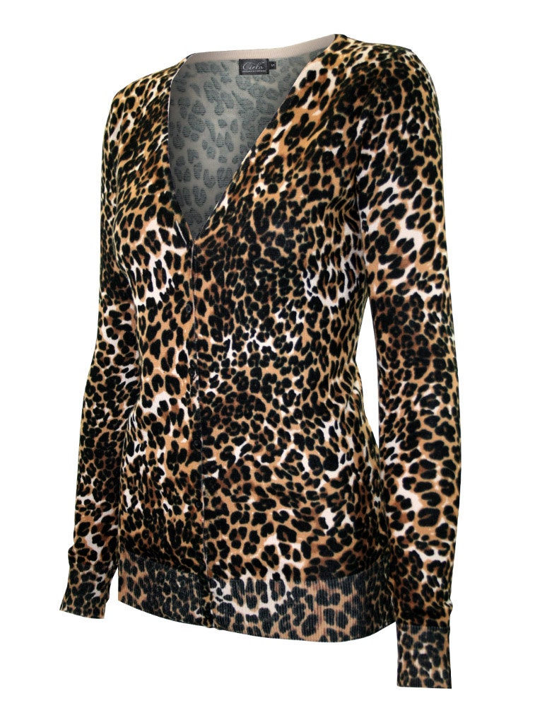 Women's Cheetah Animal Print Cardigan Sweater V-neck