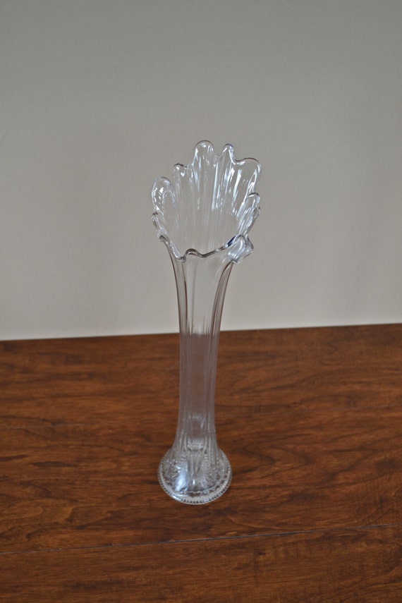 Tall Swung Glass Vase From The 1960's 17 Inch Tall Clear