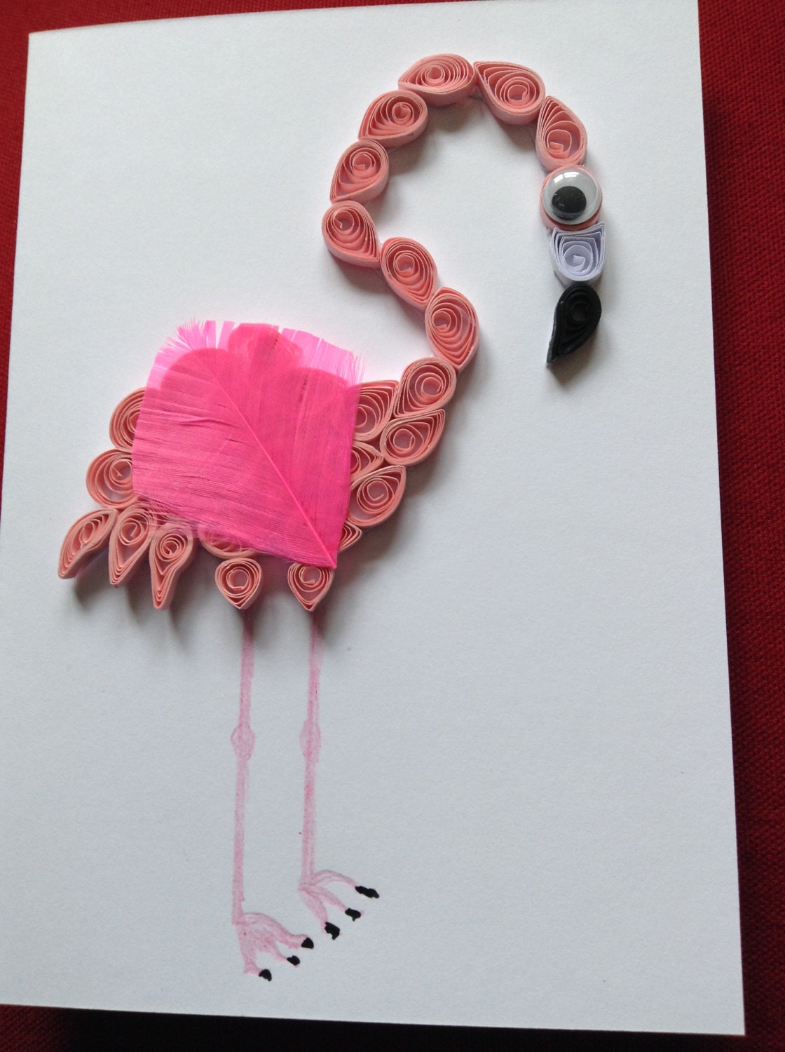 Flamingo Card 3D Quilled Bird Paper Bird Sculpture by Quillextra