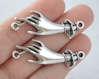2 Pcs Hand Connector Charms Antique Silver Tone 14x43mm - YD0918