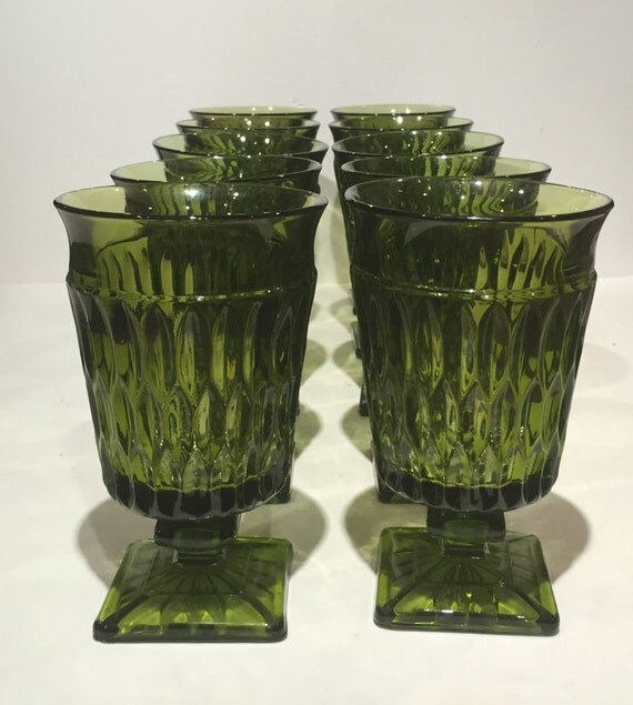 Vintage Iced Tea Glasses Set of 8 Large Mt Vernon Olive