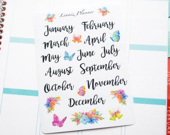 Monthly Words with Butterflies Flowers Colorful Decorative (matte planner stickers)