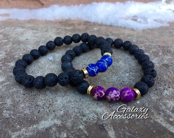 2 Pc Set! Forever Yours Relationship/friendship Bracelet Set -couples Bracelet - His/hers Purple & Blue Set - Lava Stone/accent Beads