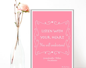 Disney print, Disney quote, Children poster, Pocahontas, Girl room wall decor, Disney princess, Kids decor, Nursery print, Girl gift idea