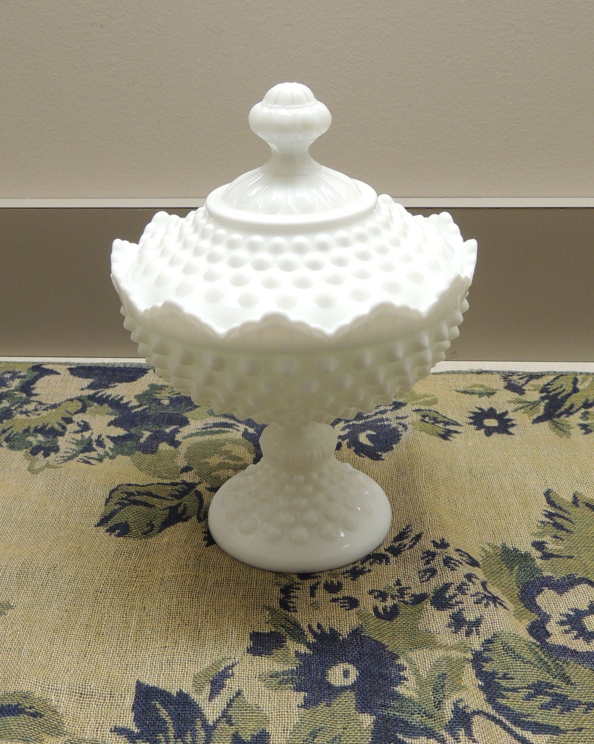 Hobnail Milk Glass Footed Candy Dish by Fenton by