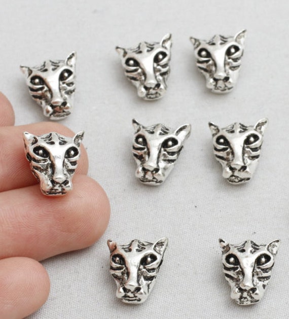 15Pcs Antique Silver Tiger Beads Animal Beads by TBestJewelry