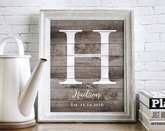 Custom Family Name Sign, Monogram Print, Gallery Wall Art, Personalized Wedding Gift, New Home Gift, Rustic Home Decor, Wood DIGITAL PRINT