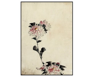 Flowers Digital Print - Flowers Ink Drawing - Ink Flowers - Japanese Art - Japanese Vintage Print - Sumi-e - Ink Wash - Hokusai - Zen Art