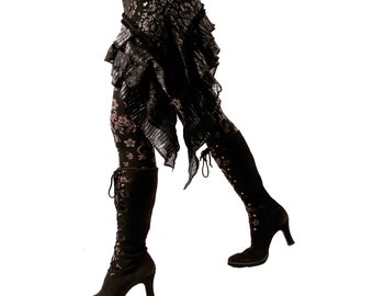 Over Skirt, Black, Silver, Ruffles, Cabaret, Vaudeville, Steampunk, Noir, Gothic, Vampire, BellyDance, Dark Fusion Boutique