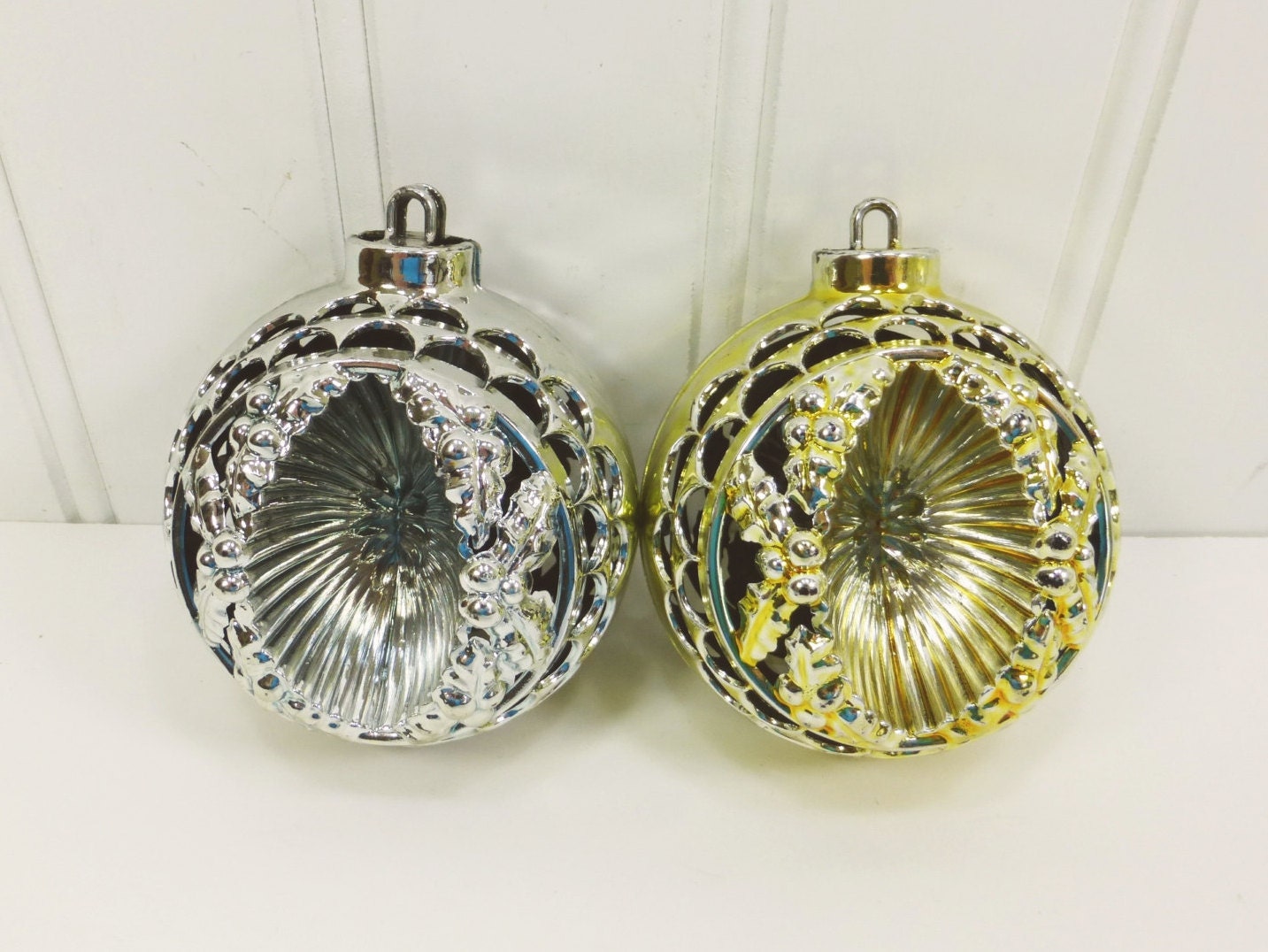 Vintage Bradford Plastic Filigree Ornaments Gold and Silver