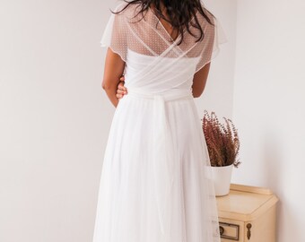 Dotted swiss tulle wedding dress, dotted swiss tulle wedding dress, white dotted swiss dress, soft dotted swiss wedding gown, swiss dot gown