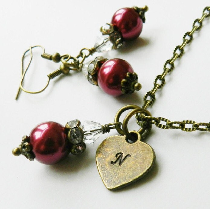 burgundy wedding jewelry set