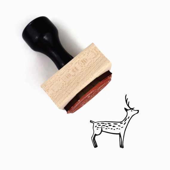Woodland Deer Stamp Wood Mounted Reindeer Rubber Stamp by