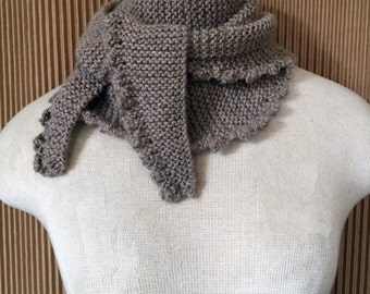 Bobble-Edged Llama Long Triangle Scarf
