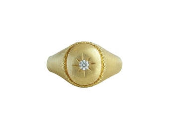 Gold Signet Ring, Women's Signet Ring, Matte Gold, Signet Ring for Women, Oval Signet Ring, Diamond Signet Ring