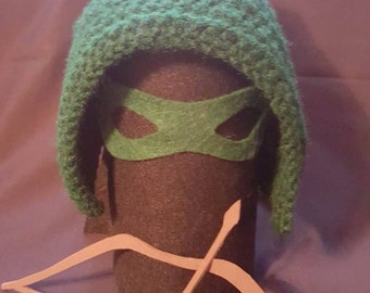 DCs Green Arrow Crochet Hat Set: Newborn, Baby, Toddler, Child and Adult Sizes Available