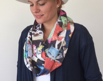 Cat Printed Scarf, Kitty Circle Scarf, Infinity Scarf, Unisex Cat Scarf, Catlover Scarf, Soft Lightweight Foulard, Women's Gift, Designscope