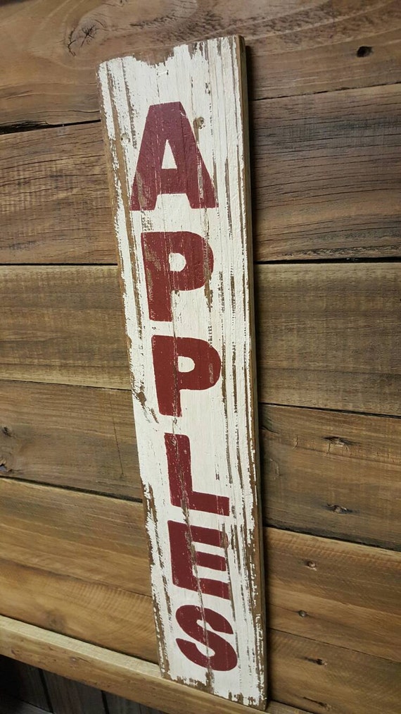 Wood Sign APPLES sign on reclaimed wood Kitchen sign