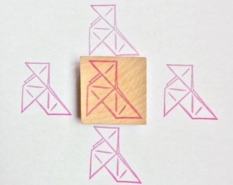 Origami hen hand carved rubber stamp, hand carved stamp, stamp design, hand made stamp, rubber stamping, stamp maker, rubber logo stamp,