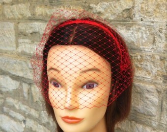 Red Birdcage Veil Red Veil headband birdcage Veil Dior Gothic Red Voilette Masquerade mask wedding hen party