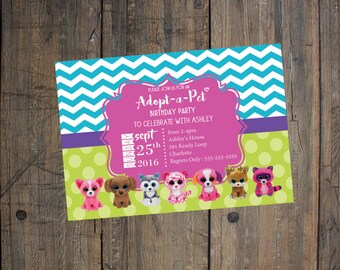 Beanie Boo Birthday Invitation - Girl Birthday Party, Adopt-a-Pet Party - digital file