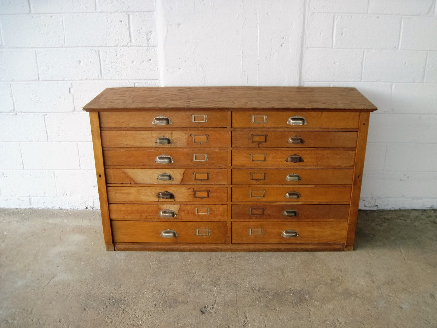 Antique 14 Drawer Wooden Apothecary Flat File Cabinet Parts