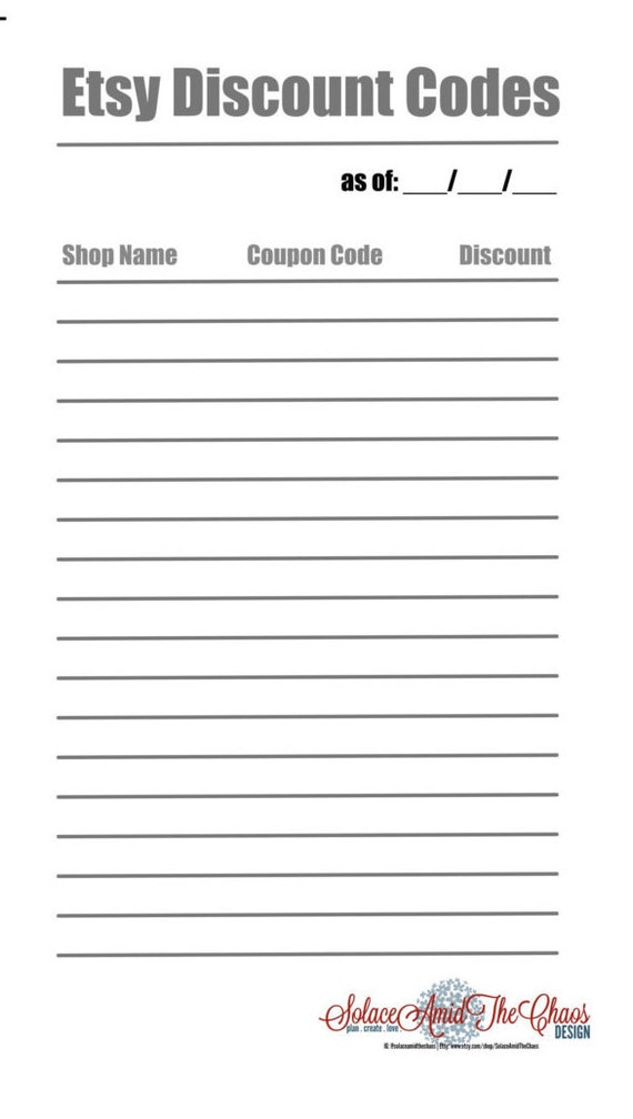 Etsy Shop Discount Codes List Printable