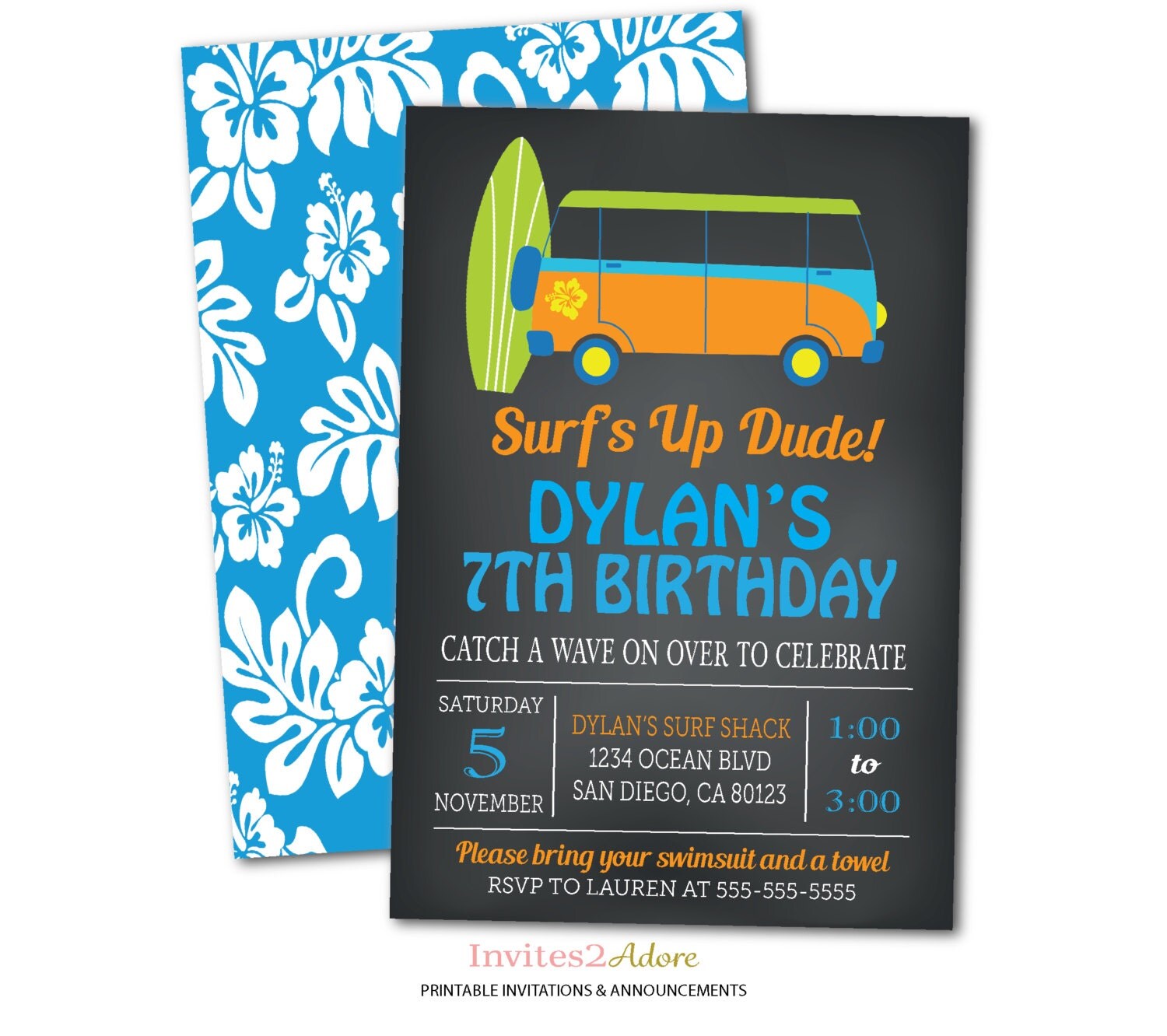 Surf Birthday Party Invitation Surfing Pool Party Beach