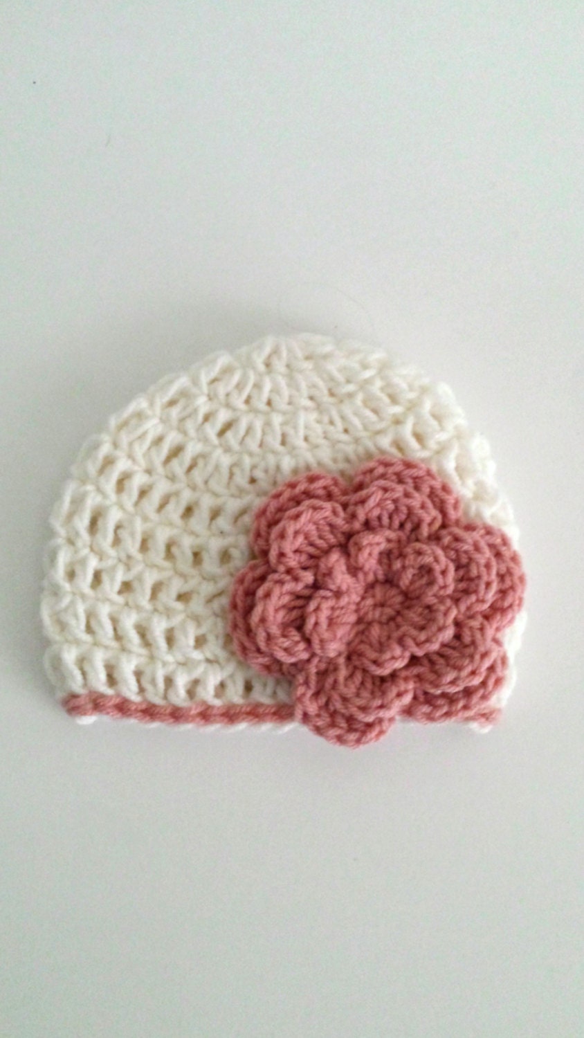 Crochet Baby Girl Hat New Baby Gift Newborn Pink Flower