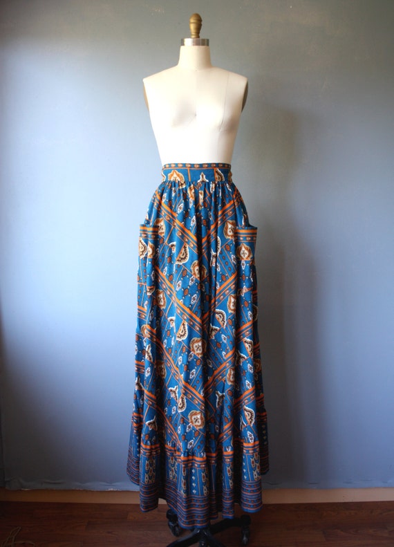 vintage 70s maxi skirt L / hippie festival skirt / floor