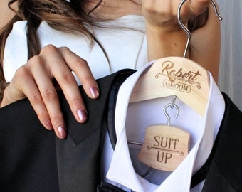 Groom Hanger, Suit Up, Personalized, Wedding Day, Groomsmen and Best Man Tux Hanger, Pants Hanger, Engraved Wood, Tuxedo, Wedding Photo Prop