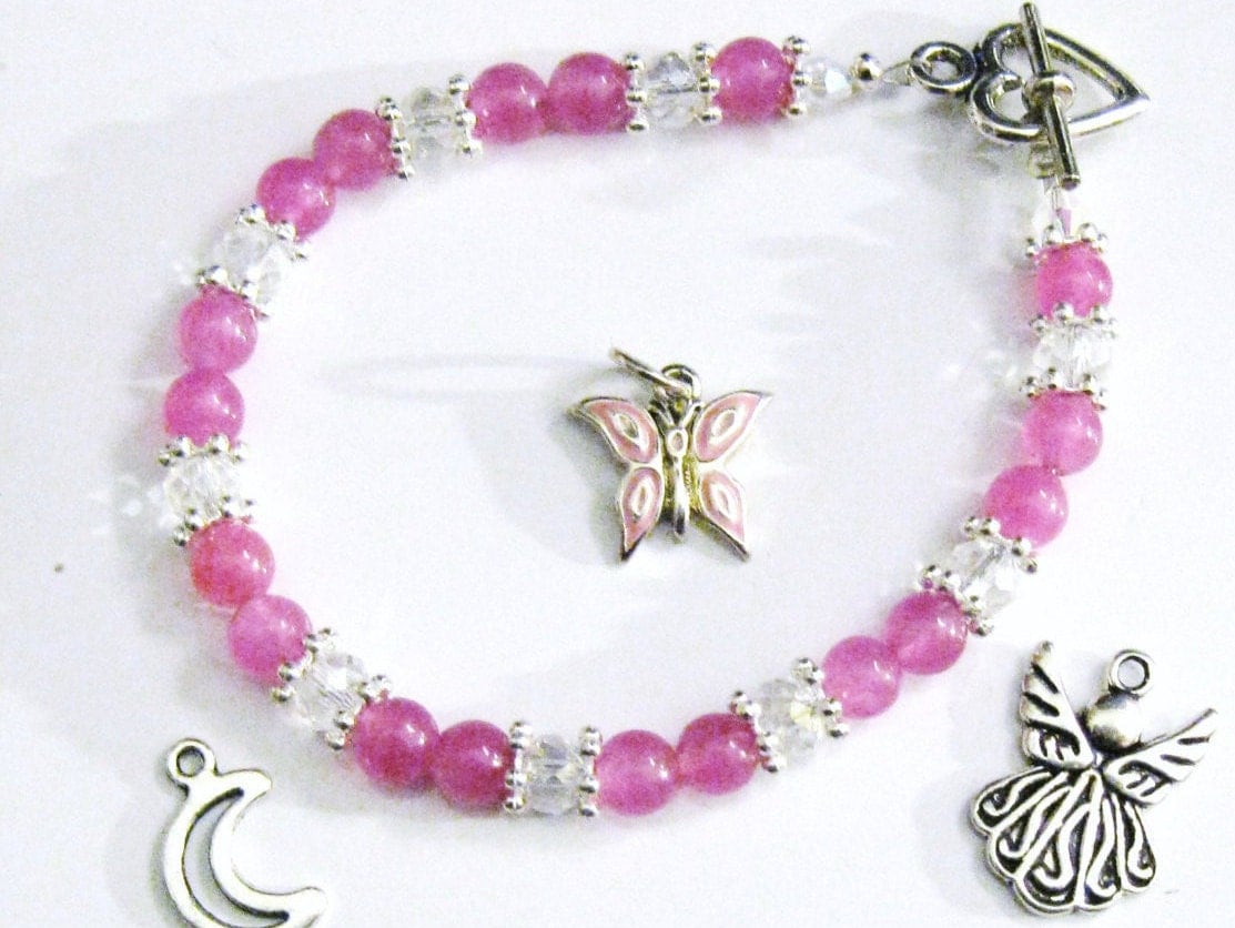 Pink Jade Bracelet Charm Bracelet Crystal Beaded Bracelet