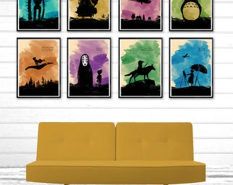 Hayao Miyazaki Minimalist Movie Poster Set \ 8 Poster \ Totoro, Howl's Moving Castle, Castle in the Sky, Kiki's Delivery Service etc.