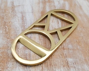 Fancy Brass Bottle Opener - Gold, Silver Color - Rounded shape - Triangle and Circle