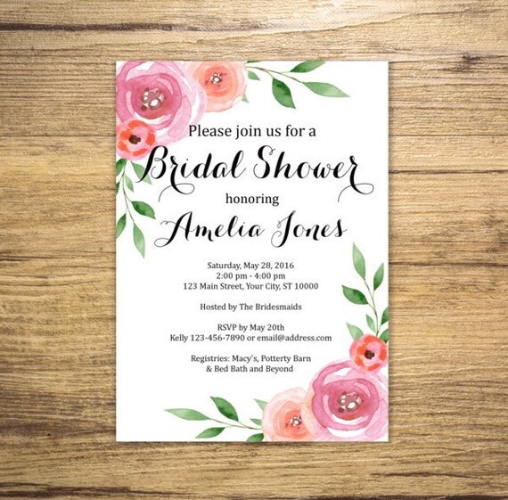 Floral Print Bridal Shower Invitation Painterly Flowers