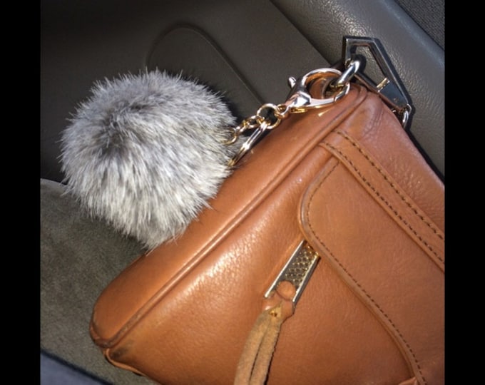 No Dye Grey Cute Genuine Rabbit fluffy ball furkey fur ball pom pom keychain for car key ring Bag Pendant